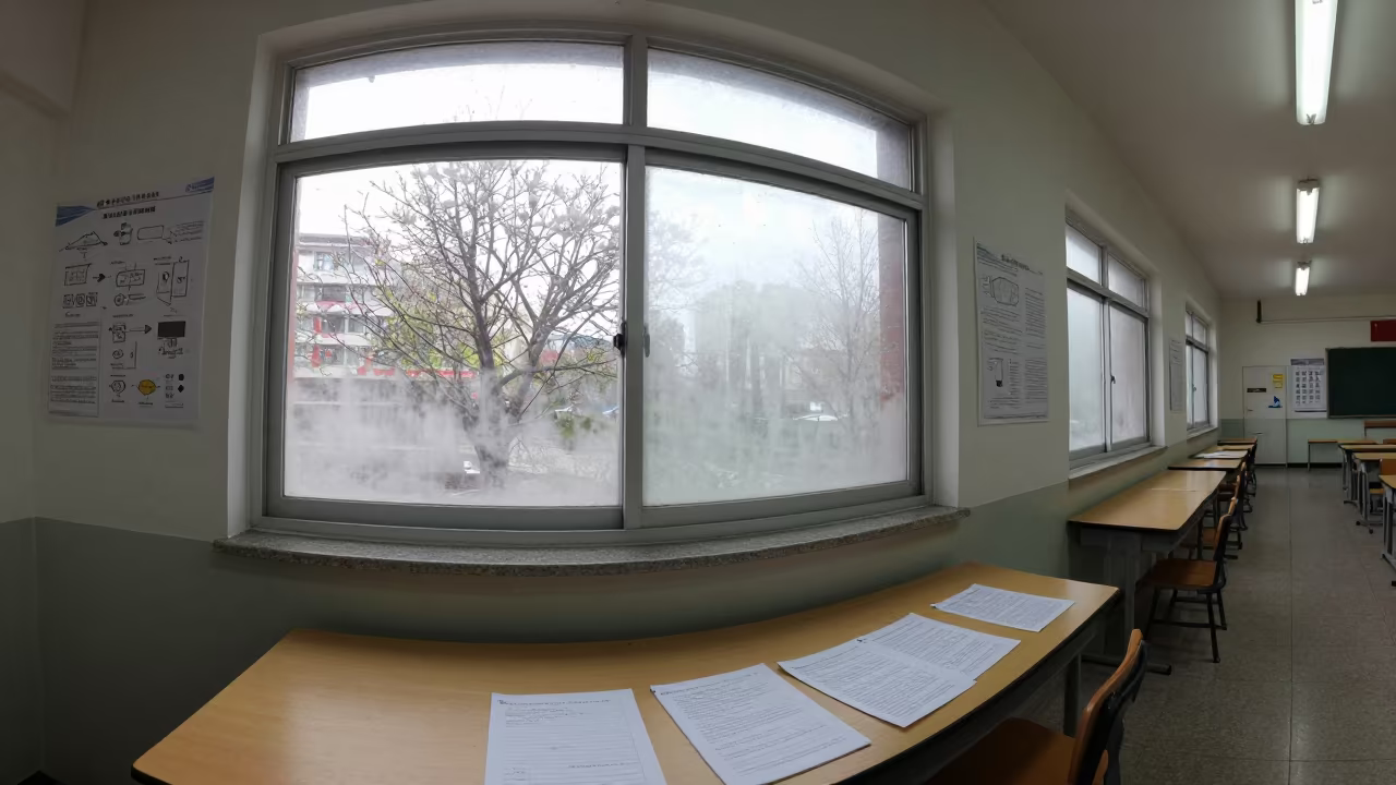 Condensation on Science Posters at Keelung Seminar in at a seminar table covered in notes in Keelung