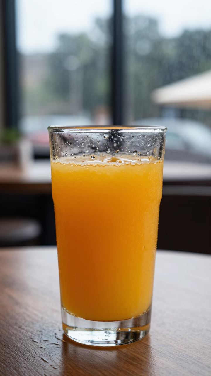 Condensed Orange Juice in Harare Cafe Window in on a cafe table by a window near Harare