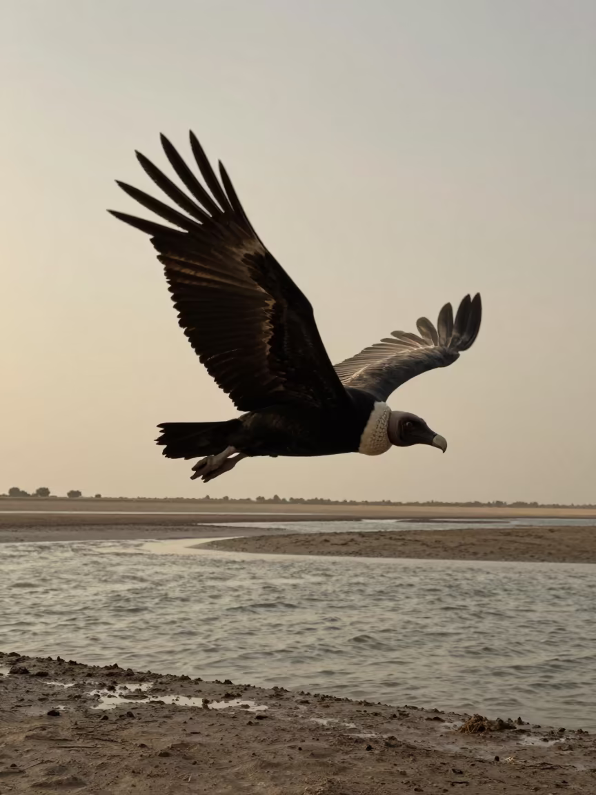 Andean Condor Soaring Over Abu Dhabi Inlet in beside a tidal inlet near Abu Dhabi