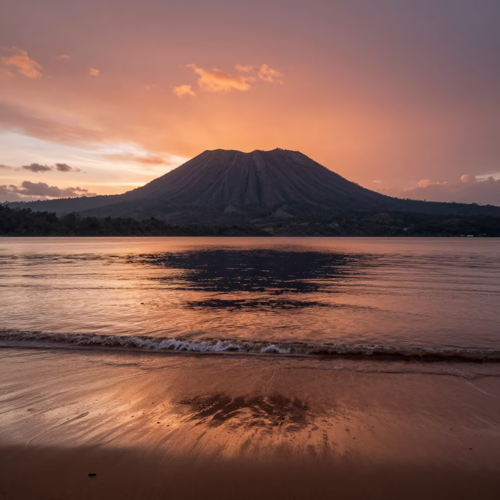 Cone Lake Reflection Indian Shoreline Sunset in along a wave-cut shoreline in India