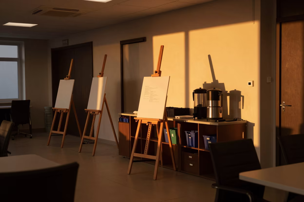 Conference Foyer at Sunset with Easels and Coffee in inside a conference room in Çerkezköy district