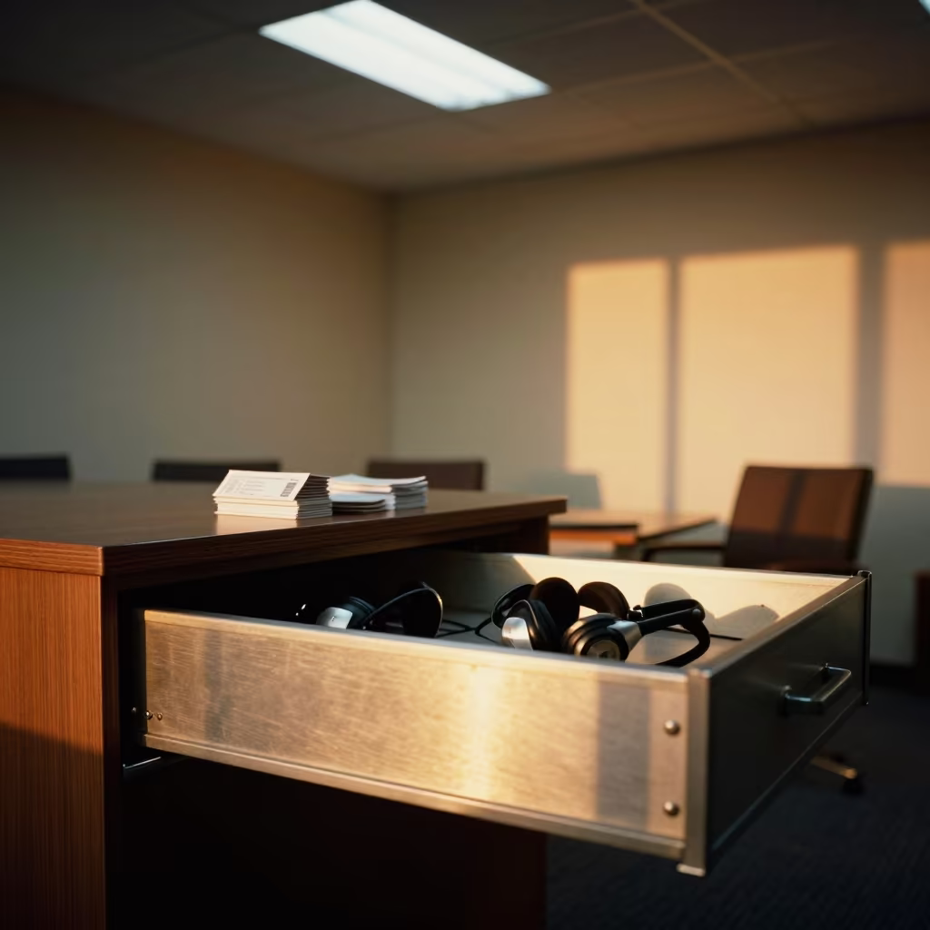 Conference Headset Drawer Sunset Light Giza in inside a conference room in Giza