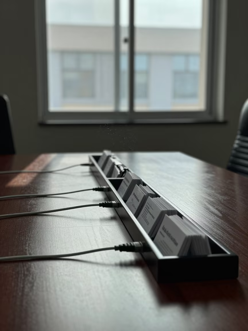 Conference Speakerphone Tray Lusaka Boardroom in at a boardroom table before a meeting in Lusaka