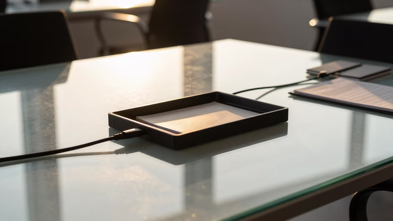 Conference Tray with Sunset Reflections in Asuncion Office in inside a coworking floor in Asuncion