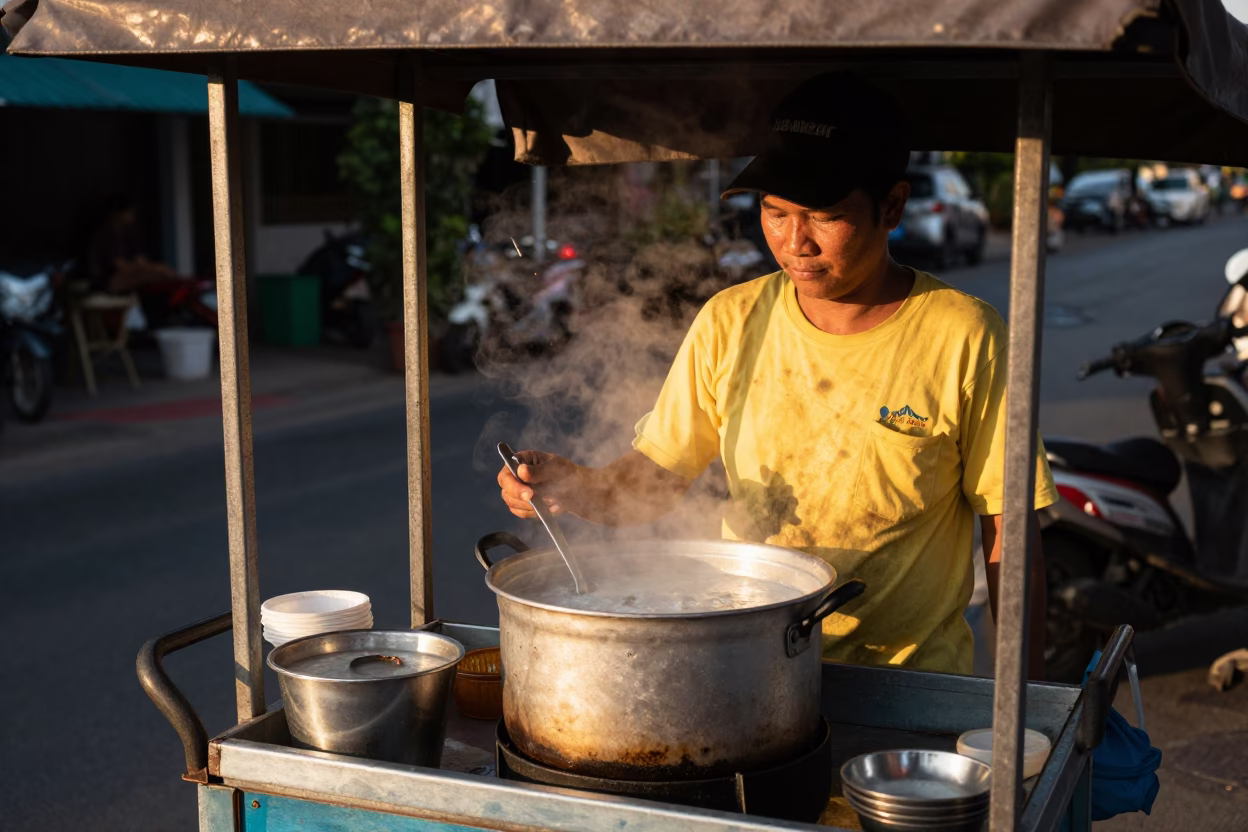 Congee in Chiang Mai at Honeyed Evening Light in in Chiang Mai, Thailand