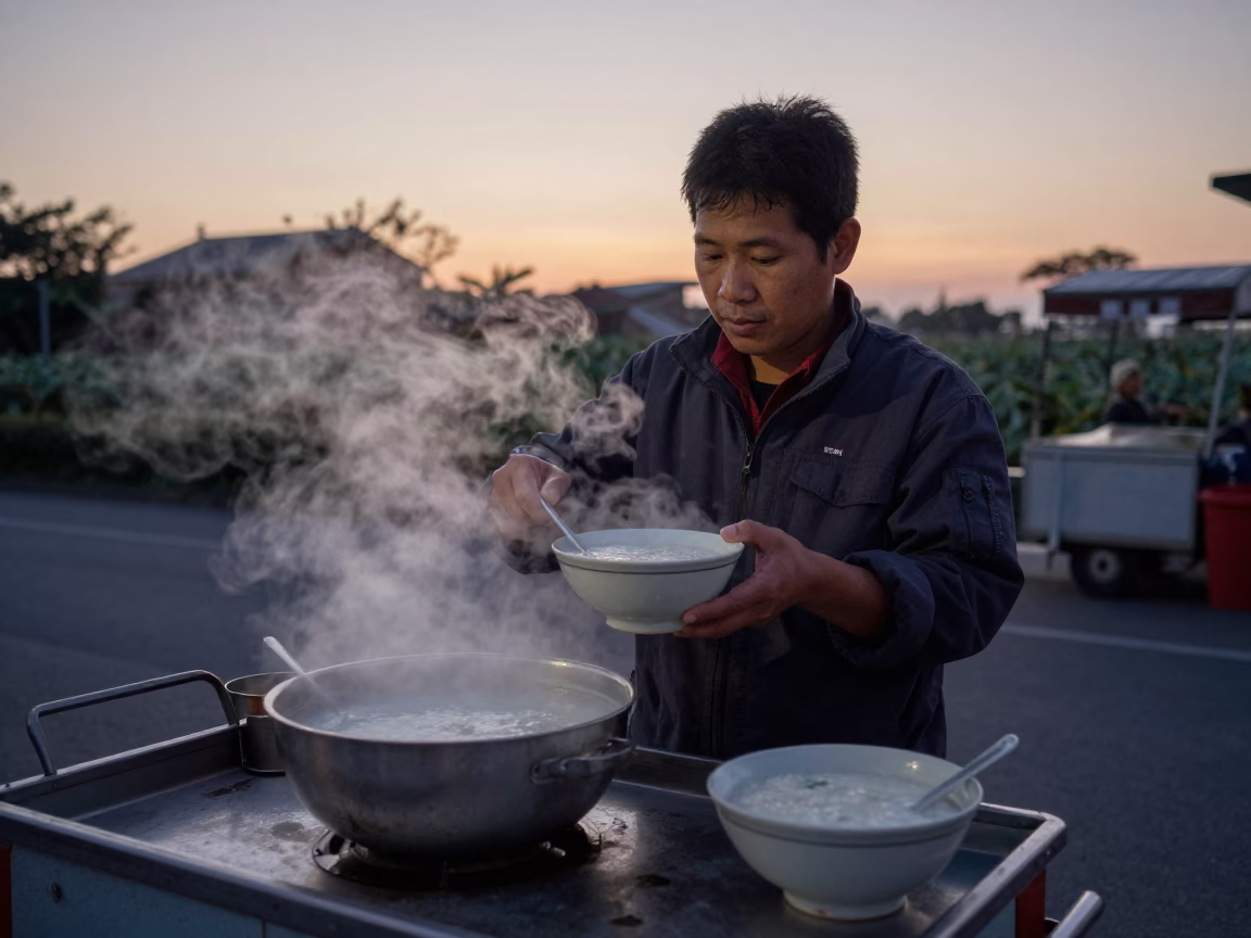 Congee in Tainan at The Still Hours Before Dawn Light in in Tainan, Taiwan