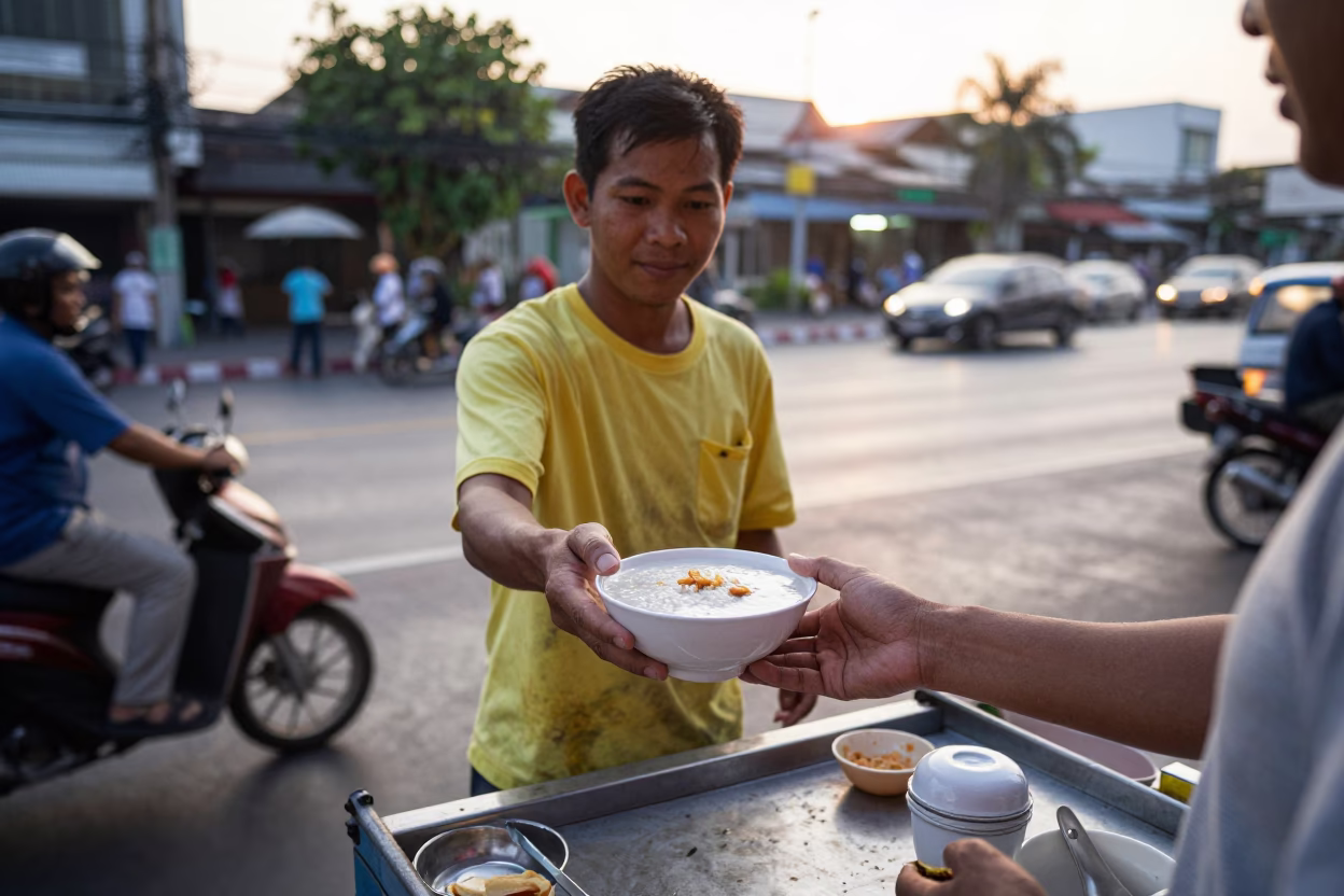 Congee just after sunrise in Bangkok in in Bangkok, Thailand