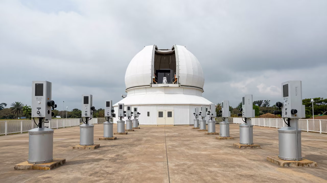 Congo Observatory Deck Equipment Dry Season in beside an observatory dome in Congo