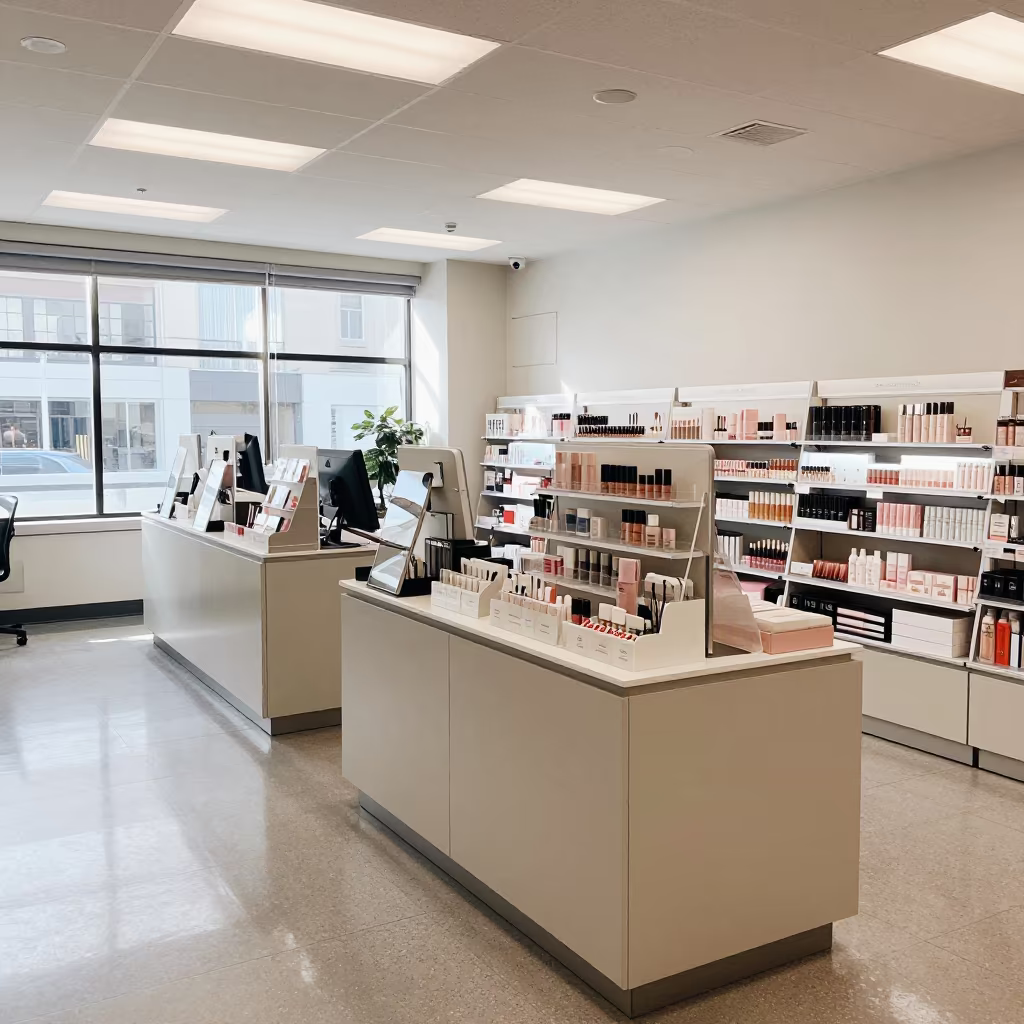 Consent Card Holder in San Francisco Beauty Supply in in a beauty supply area under white LEDs in San Francisco