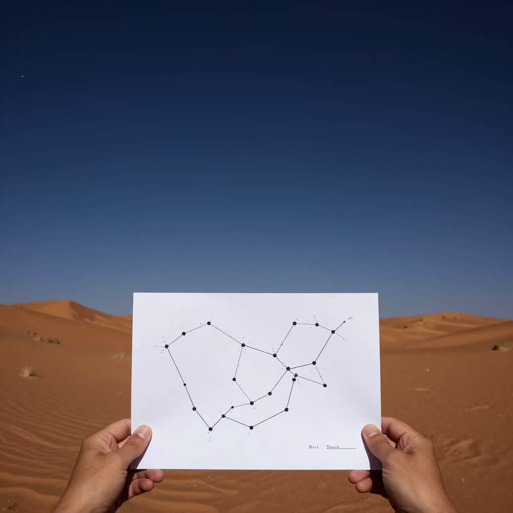 Constellation Chart Against Sahara Night Sky in in the Sahara
