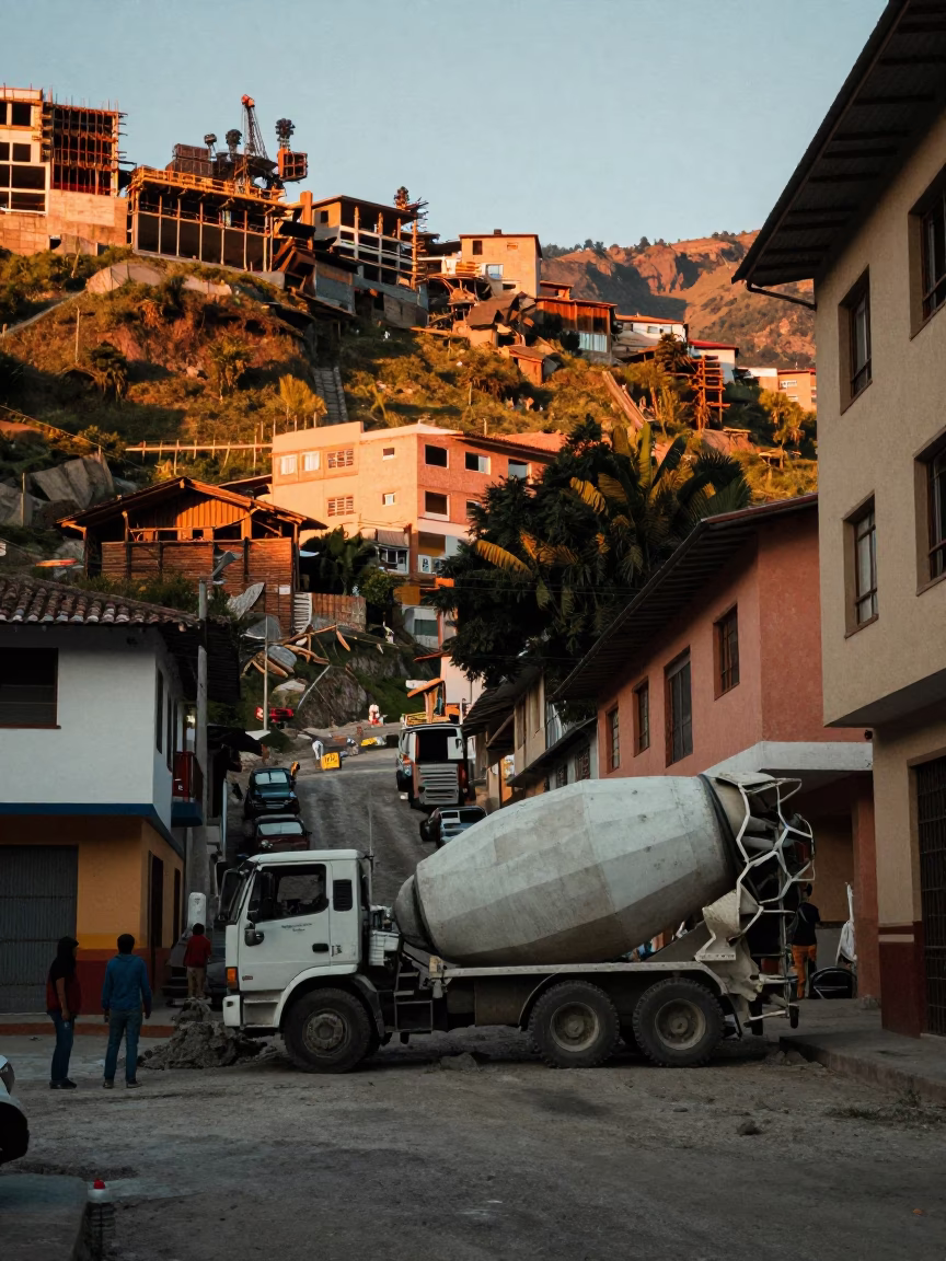 Construction Activity in Medellin at As First Light Reaches The Scene in in Medellin, Colombia