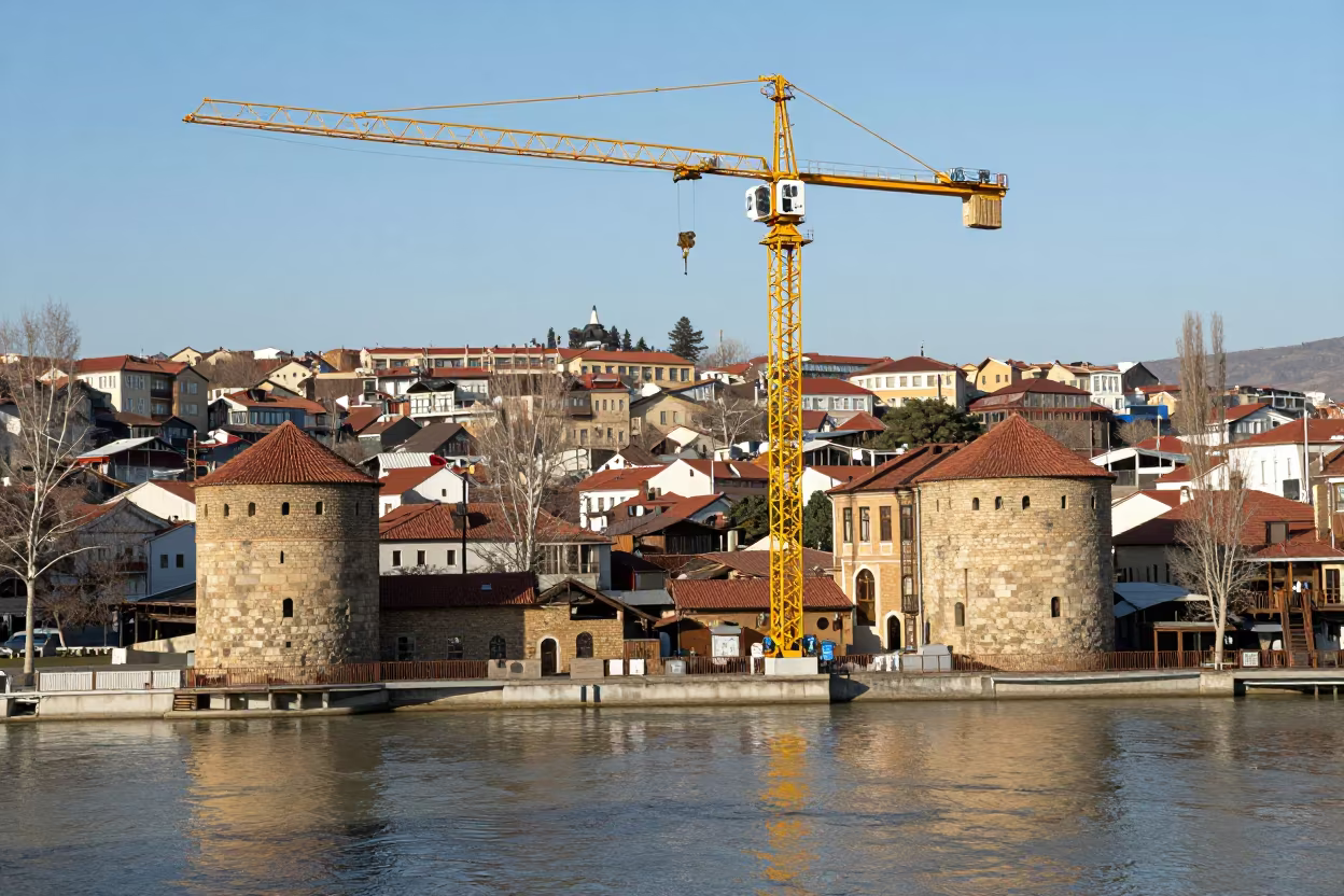 Construction Crane Against Tbilisi Skyline in near Old Town, Tbilisi
