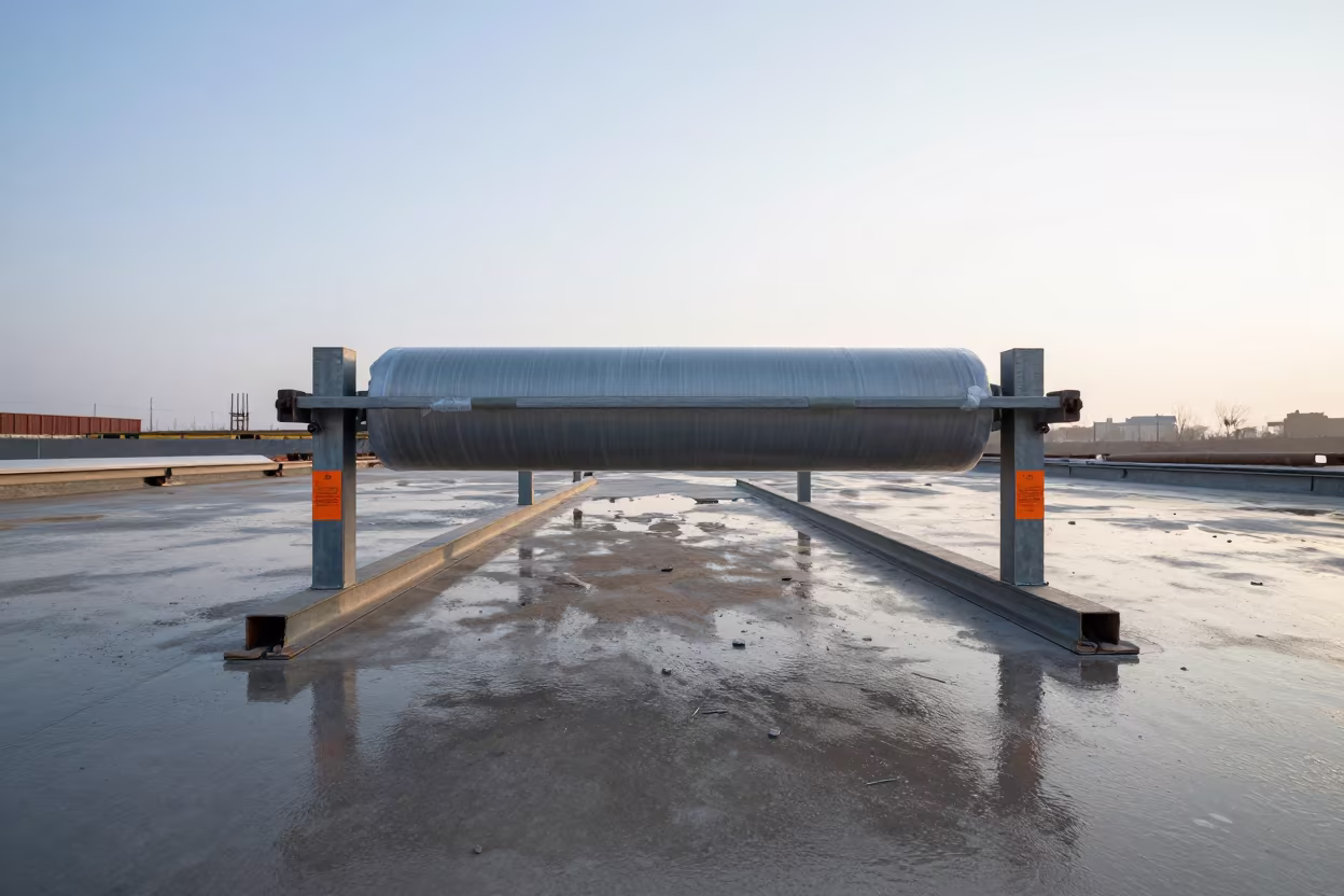 Construction Deck Roll Stand at Dawn Jiangsu in on an active construction deck in Jiangsu