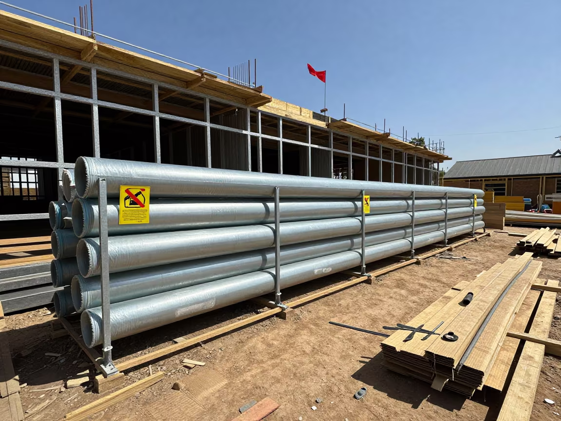 Construction Duct Rack Noon Johannesburg Site in beside a framed building shell near Johannesburg