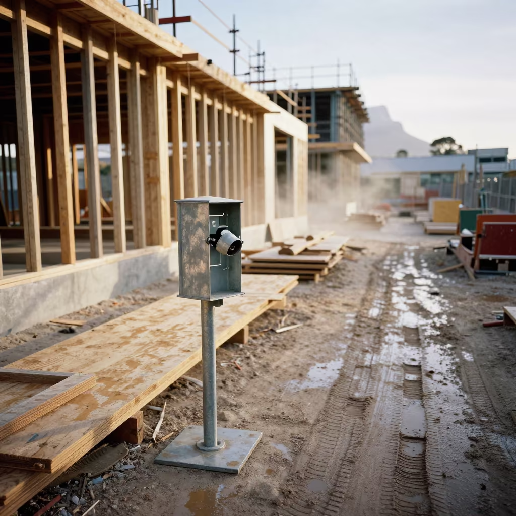 Construction Dust Mask Dispenser Cape Town in beside a framed building shell near Cape Town