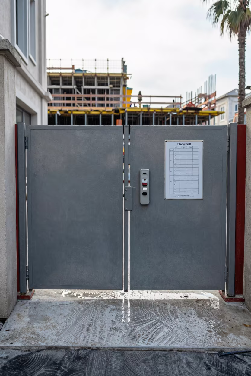 Construction Elevator Gate with Call Buttons Near Ortakoy in on an active construction deck near Ortakoy, Istanbul