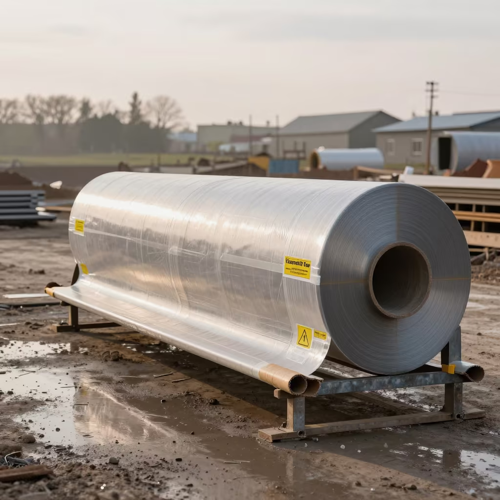 Construction Floor Protection Roll Stand in Pecs in beneath a tower crane on open ground in Pecs