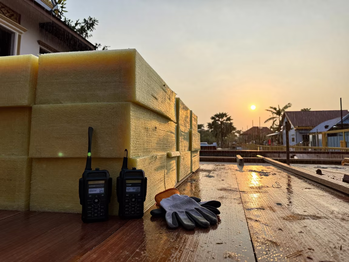 Construction Gear at Sunset Near Vientiane in on an active construction deck near Vientiane