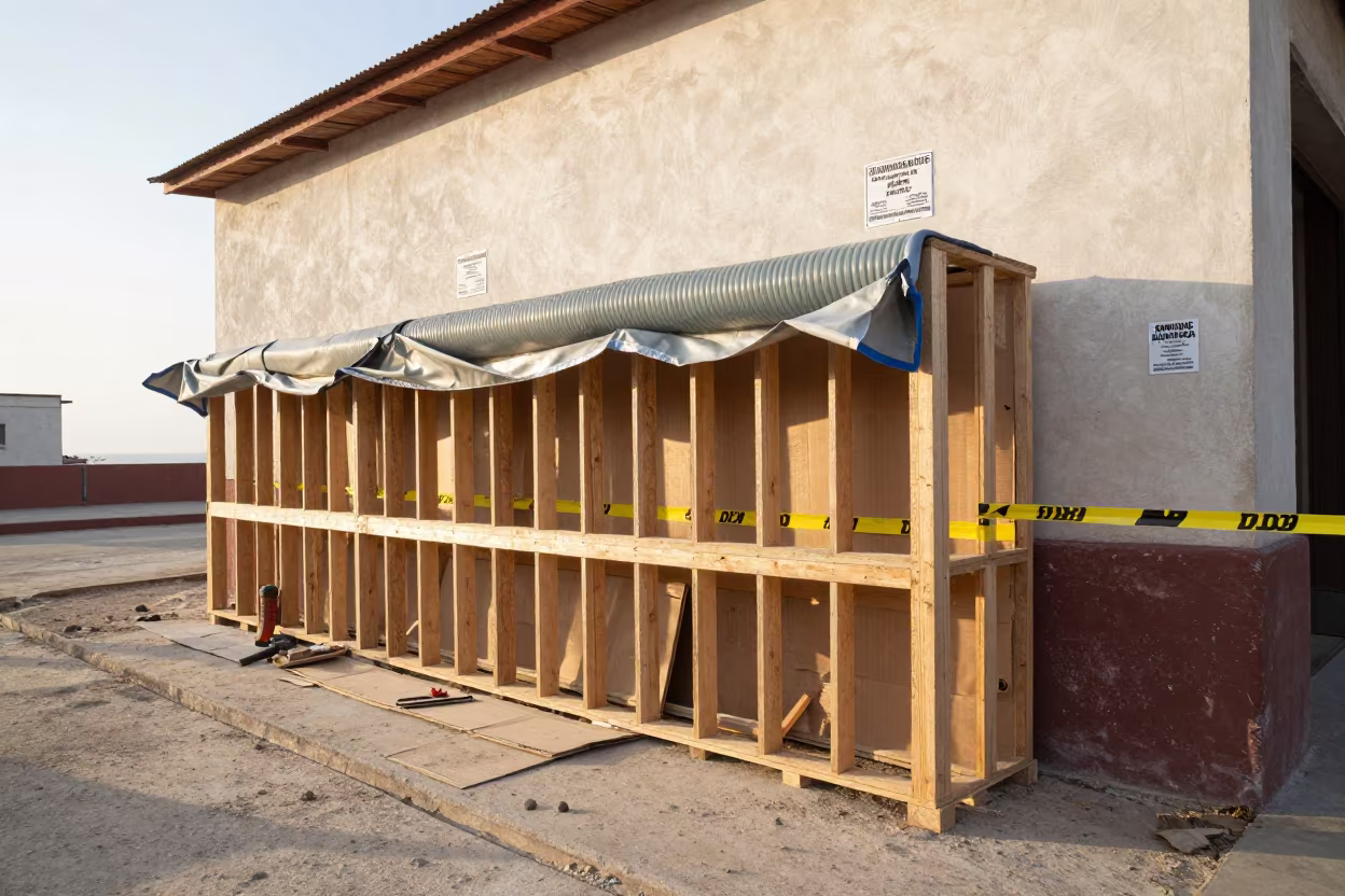 Construction Heat Duct Rack Havana Site in beside a framed building shell near Habana Vieja, Havana