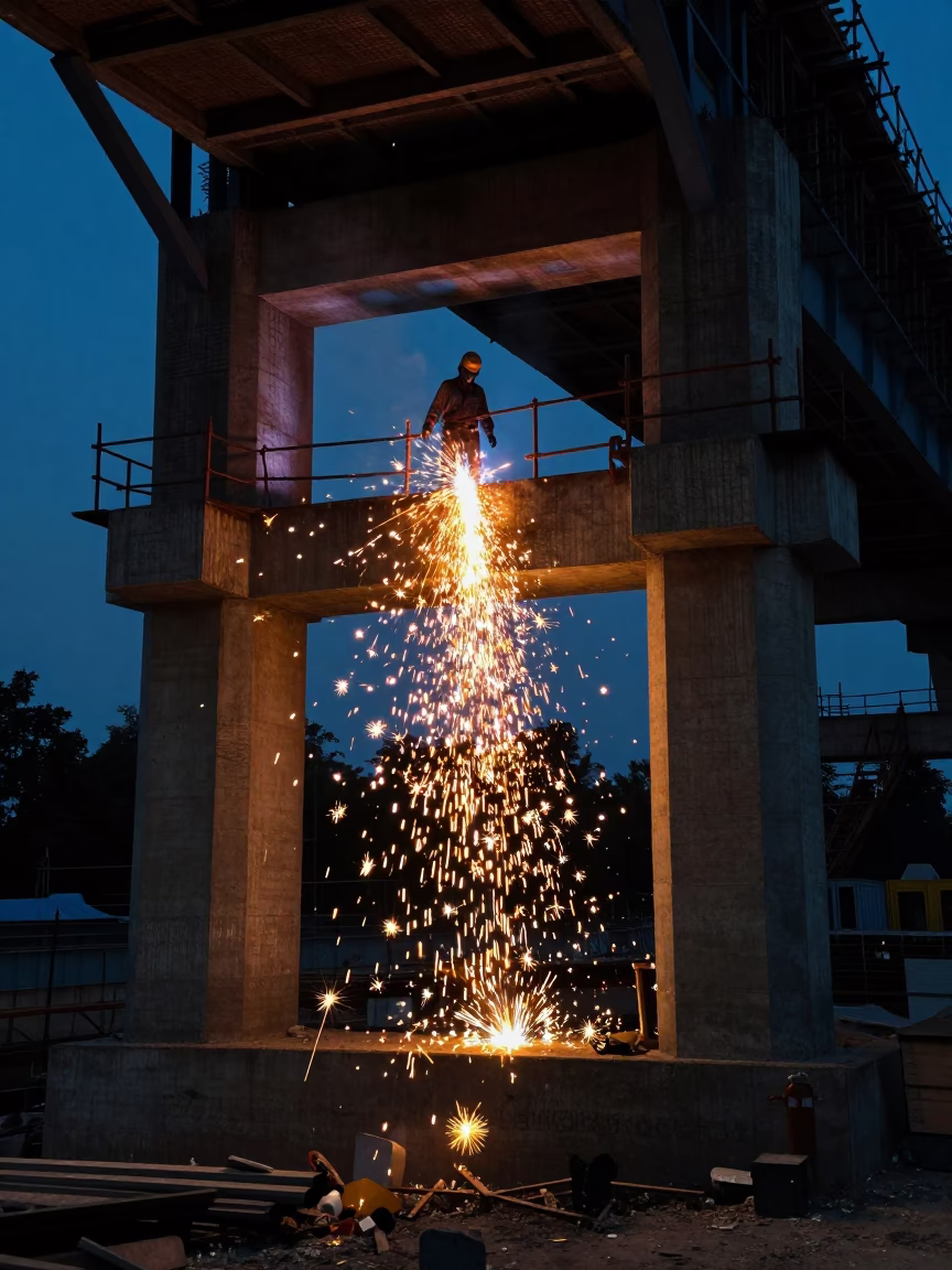 Construction Night in Kolkata at The Predawn Darkness Light in in Kolkata, India