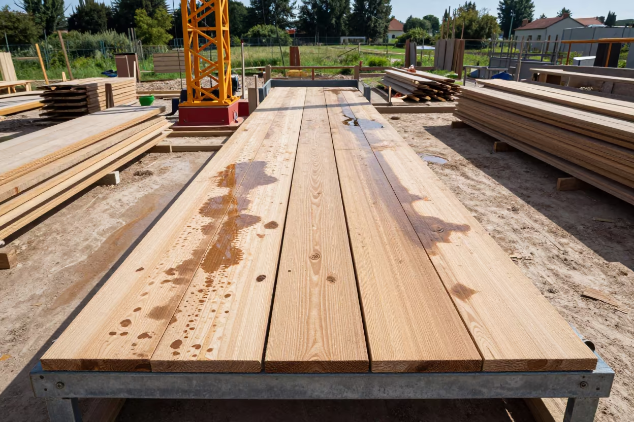 Construction Pallet Under Crane Midsummer Bulgaria in beneath a tower crane on open ground in Bulgaria