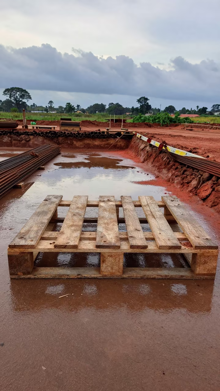 Construction Pallet with Boot Marks Near Lusaka Excavation in inside a taped-off excavation edge near Lusaka