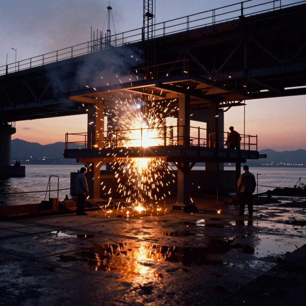Construction Platform in Busan at The Still Hours Before Dawn Light in in Busan, South Korea