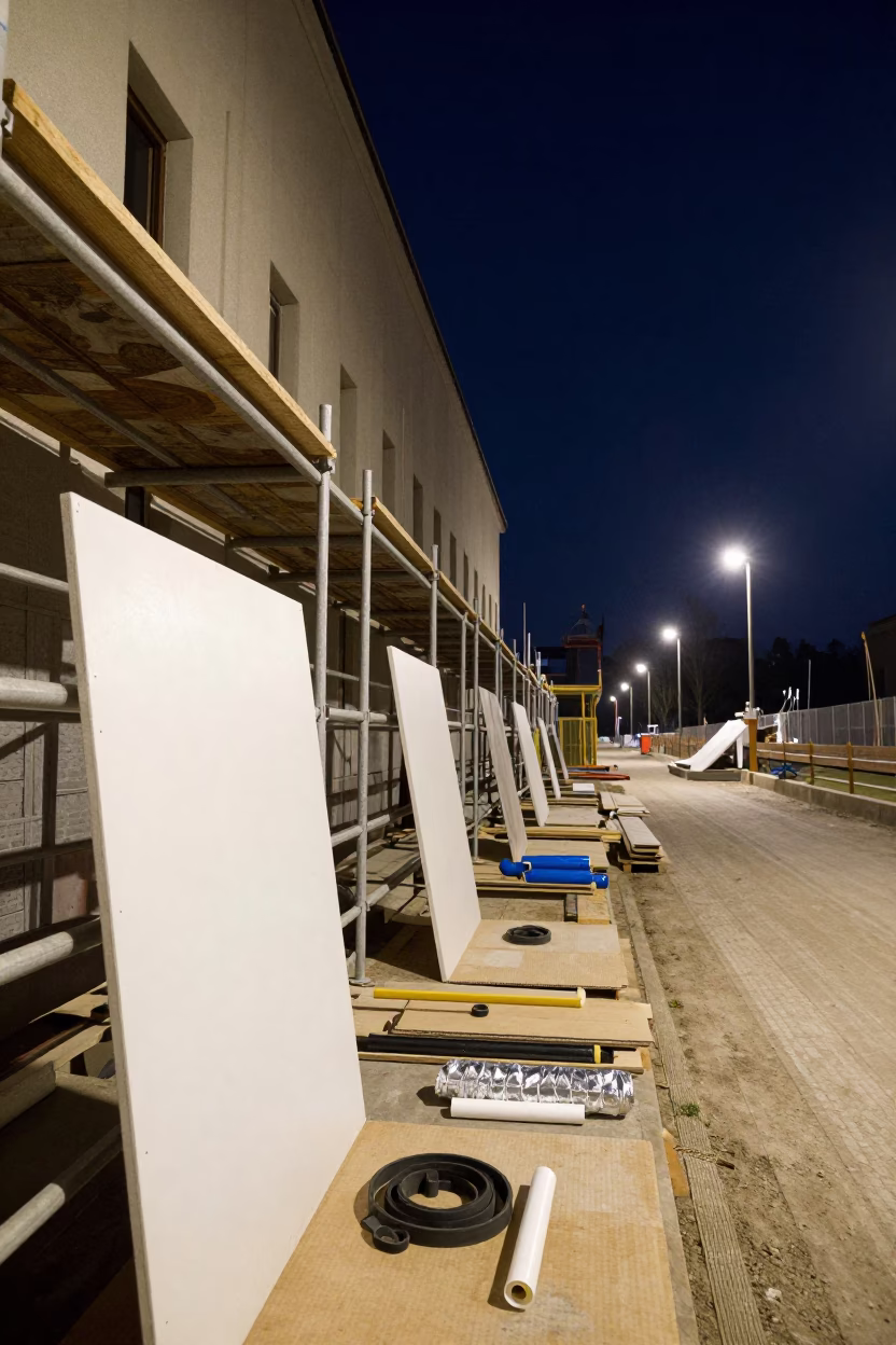 Construction Punch Tag Board Night Light in beside a framed building shell near Lodz
