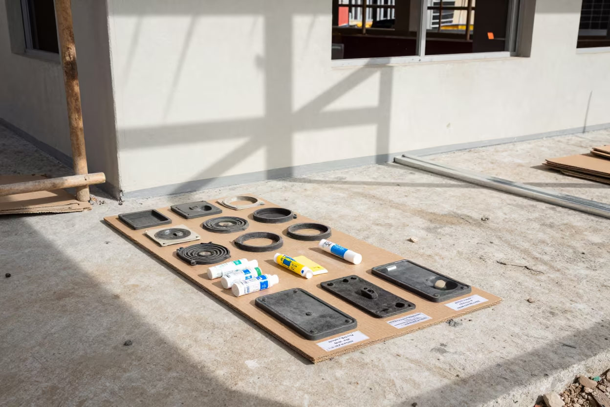 Construction Punch Tag Board with Samples on Deck in on an active construction deck in Liberia
