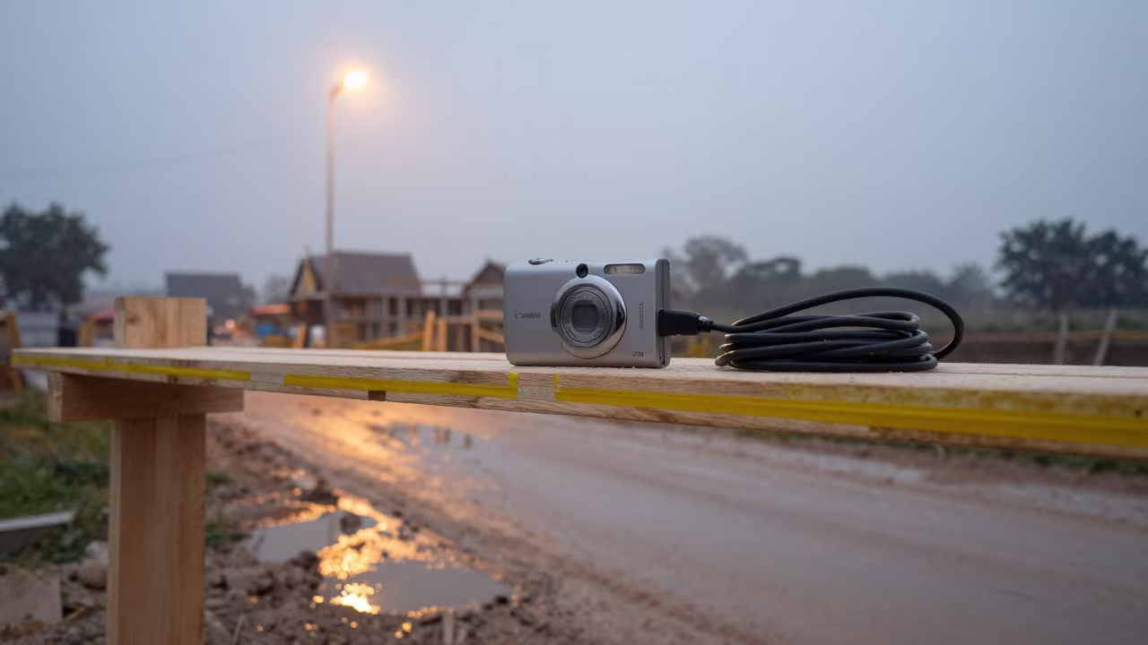 Construction Radio Shelf Mud Site in at a muddy site access road in Bilaspur