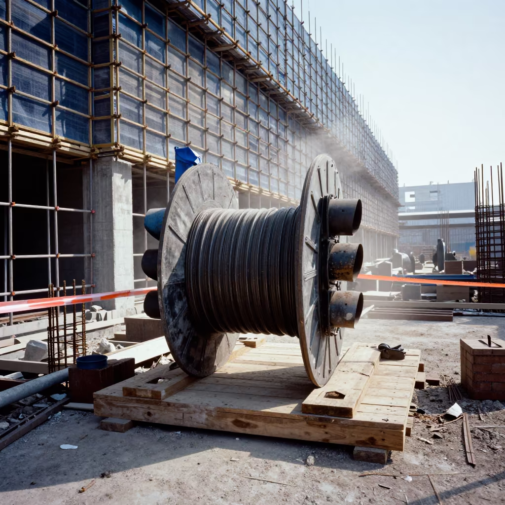 Construction Reel on Ningbo Scaffold Facade in along a scaffolded facade in Ningbo