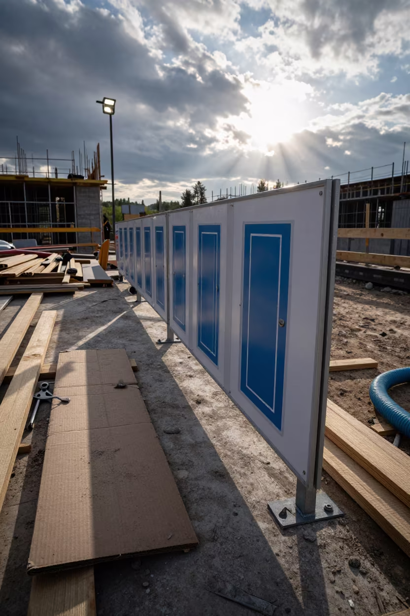 Construction Site Restroom Rail at Dawn in on an active construction deck near Banja Luka