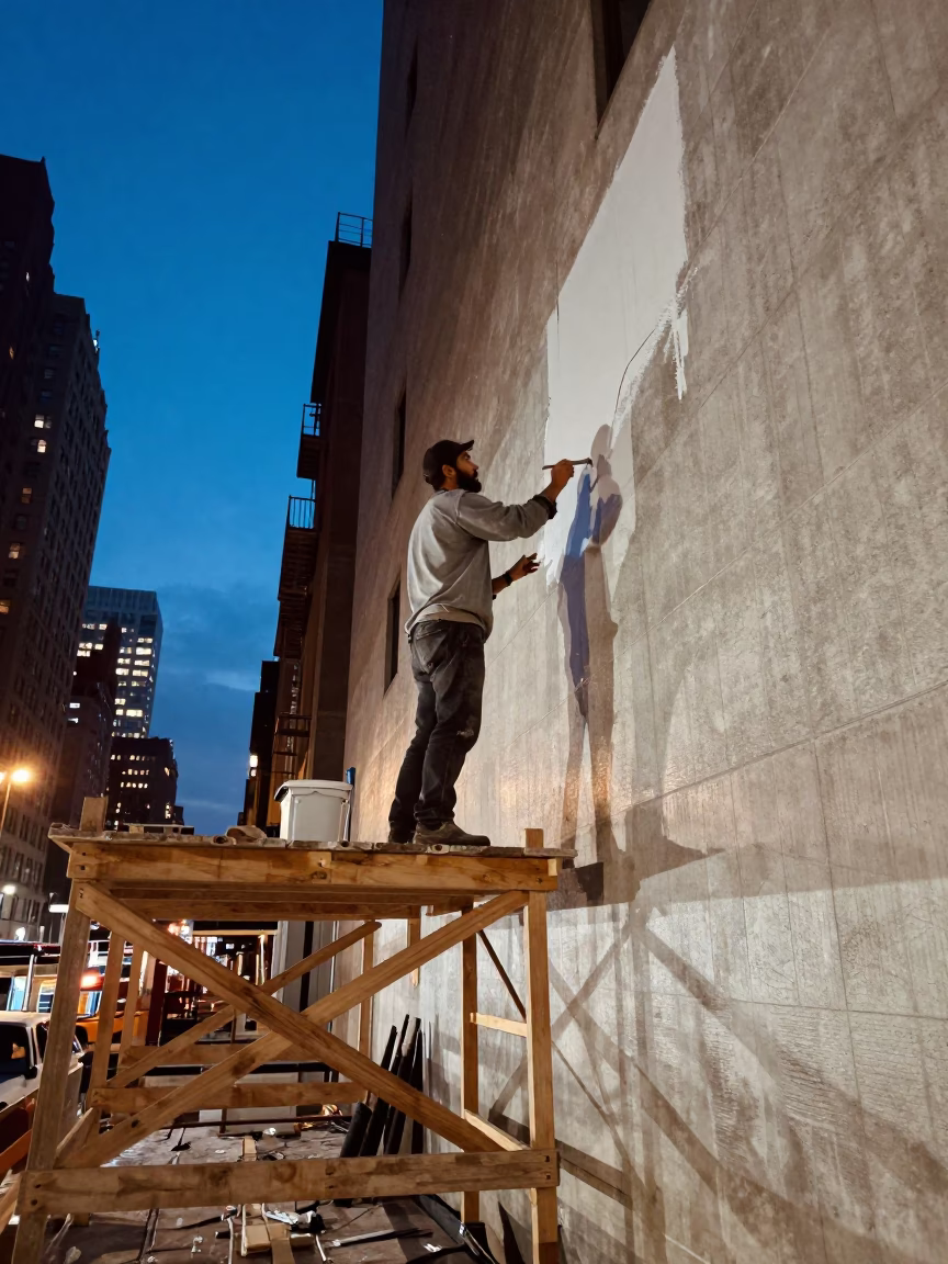 Construction Scene in New York at Blue Hour in in New York, New York, United States