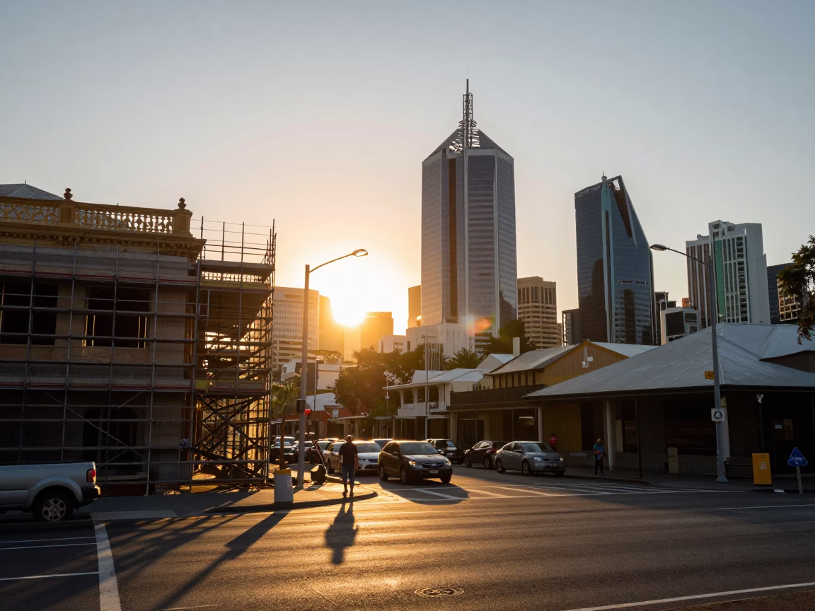 Construction Scene in Perth at Sunset Light in in Perth, Western Australia, Australia