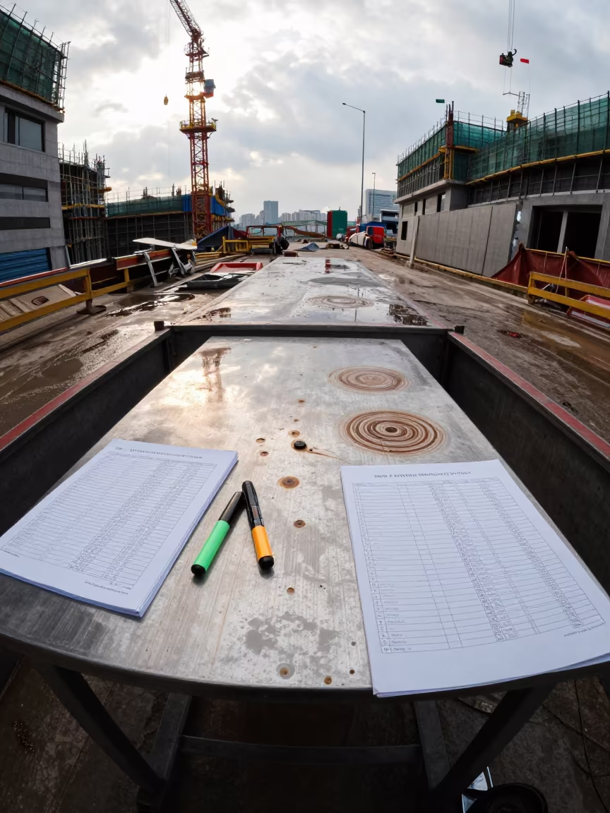Construction Schedule on Wet Deck Near Itaewon in on an active construction deck near Itaewon, Seoul