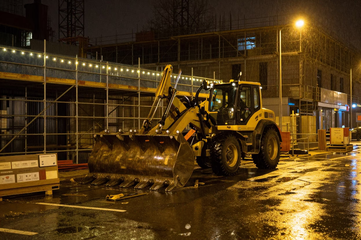 Construction Site at Deep In The Night Light in Berlin in in Berlin, Germany