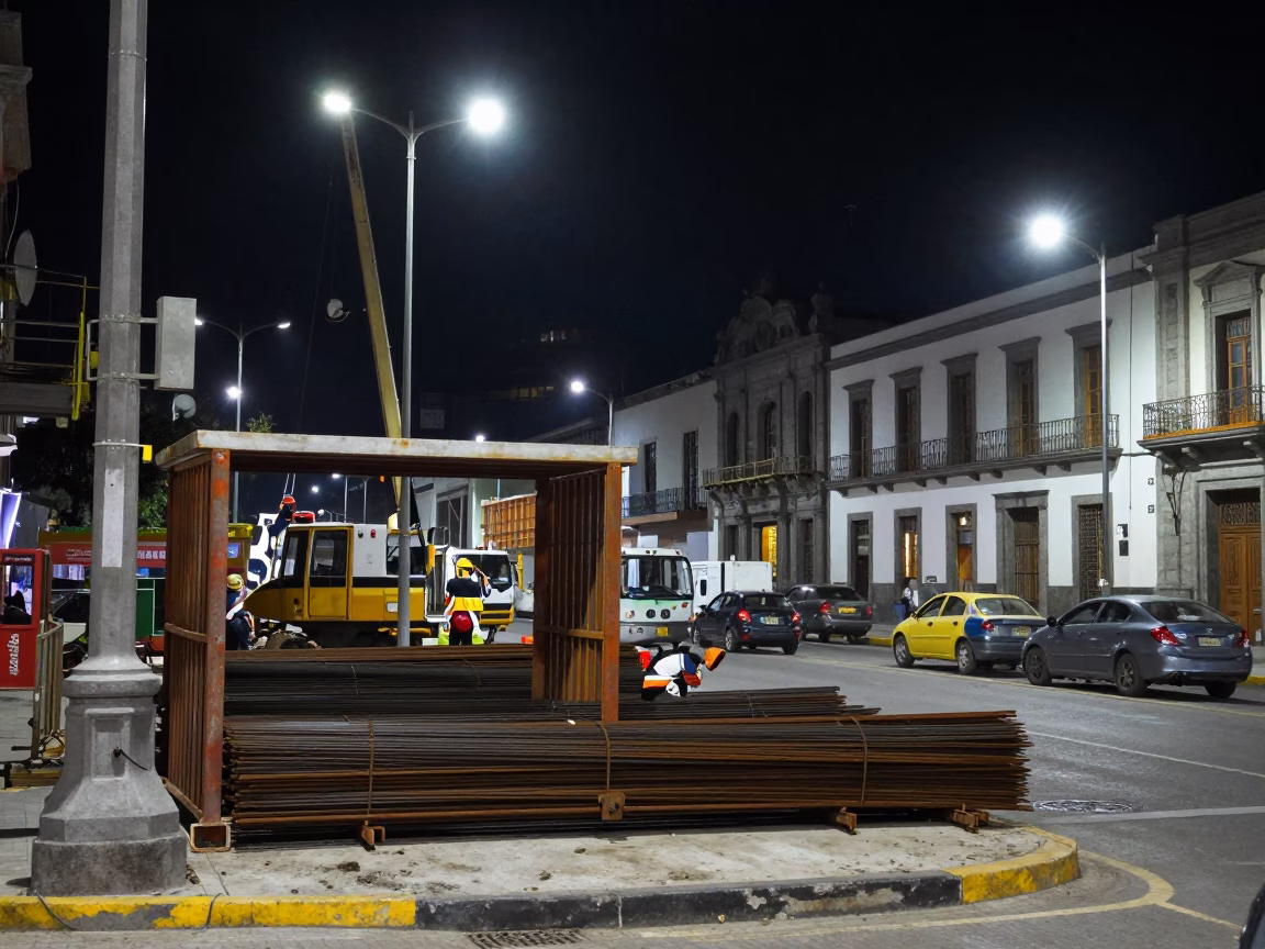 Construction Site at Late At Night Light in Quito in in Quito, Ecuador