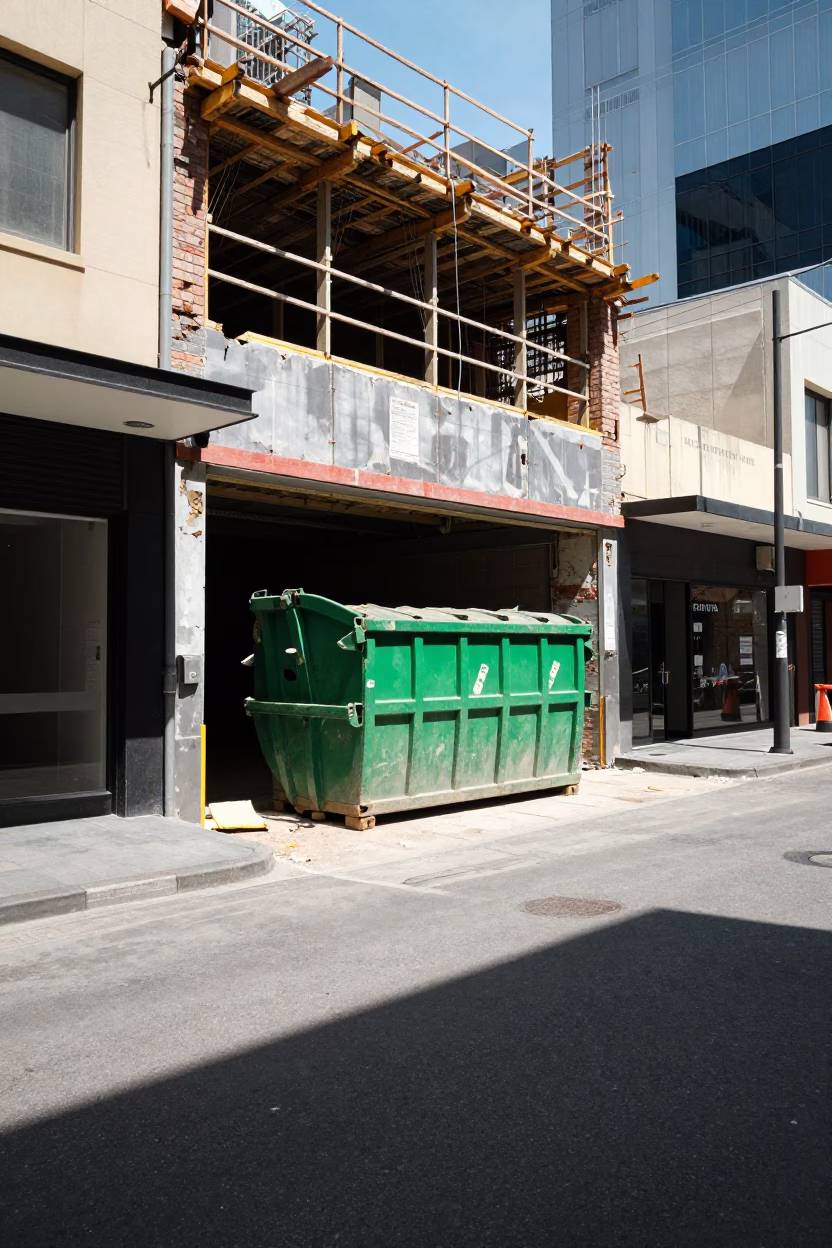 Construction Site at The Flat Glare Of Noon Light in Melbourne in in Melbourne, Victoria, Australia