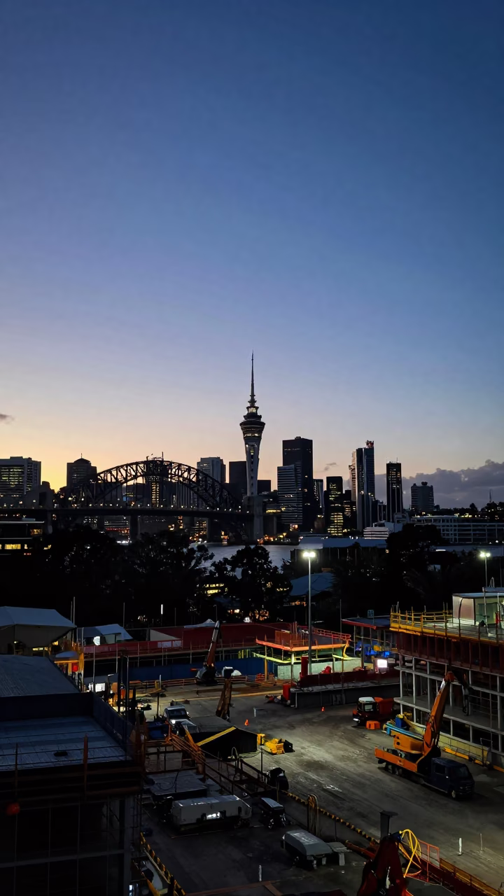 Construction Site at The Still Hours Before Dawn Light in Auckland in in Auckland, New Zealand