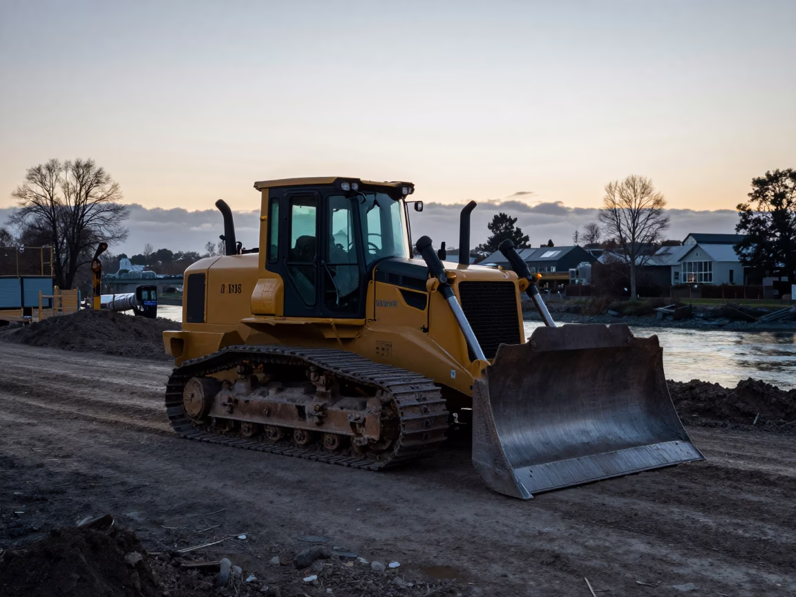 Construction Site in Christchurch at Sunrise Light in in Christchurch, New Zealand
