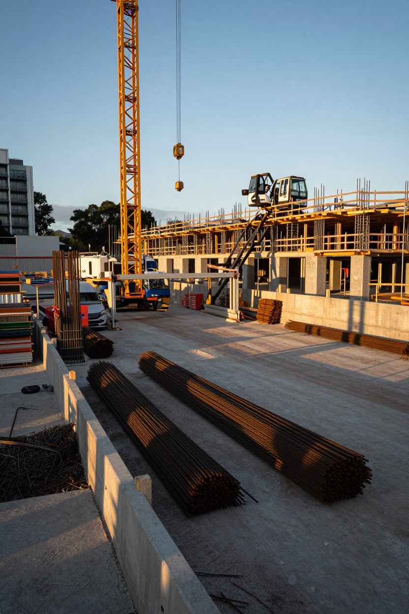 Construction Site in Christchurch at The Early Evening Light in in Christchurch, New Zealand