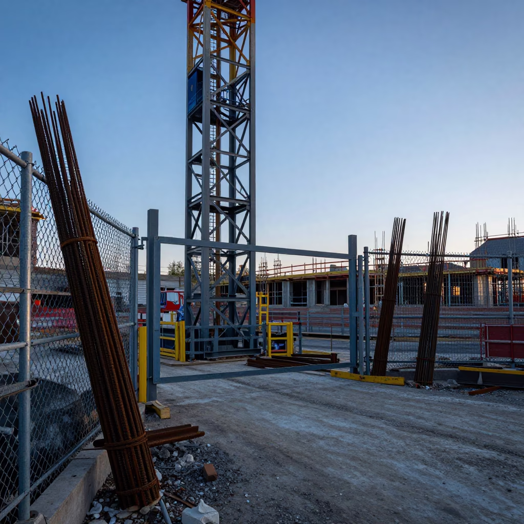 Construction Site in Krakow at Sunrise Light in in Krakow, Poland
