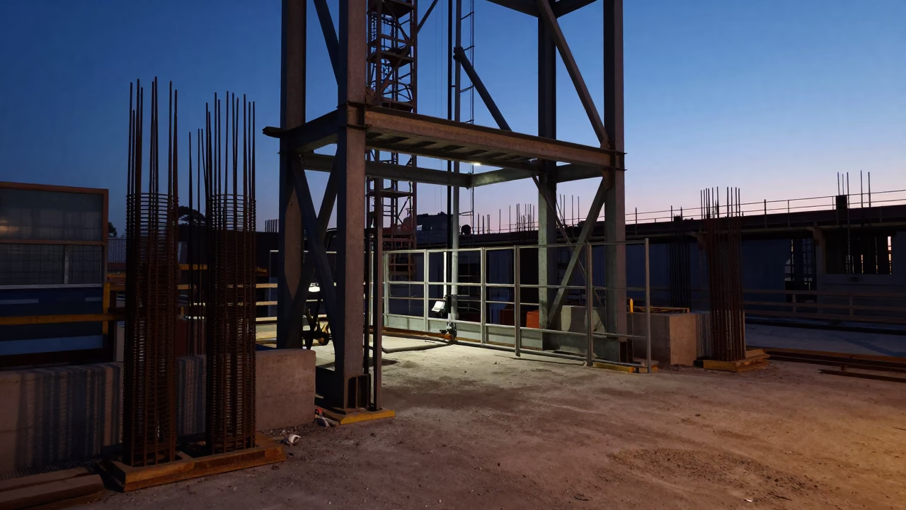 Construction Site in Marseille at The Predawn Darkness Light in in Marseille, France