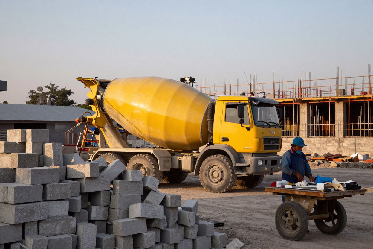 Construction Site in Merida at As First Light Reaches The Scene in in Merida, Mexico