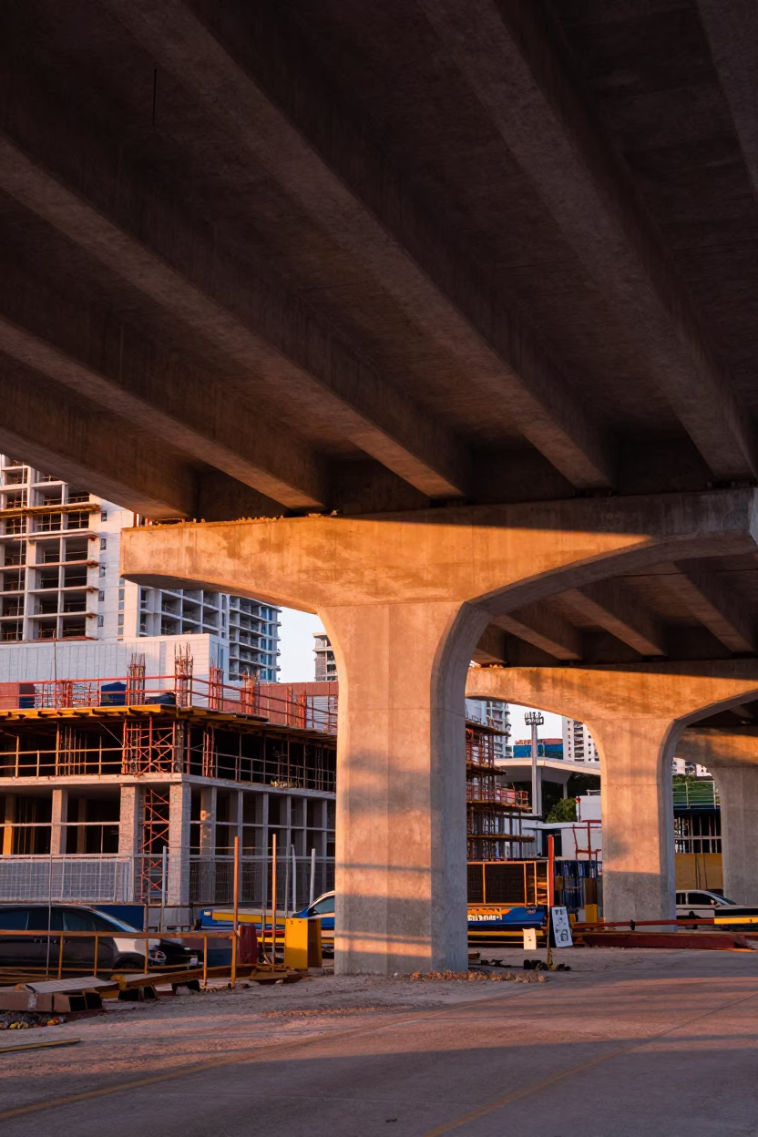 Construction Site in Miami at Copper-toned Light Before Dusk in in Miami, Florida, United States