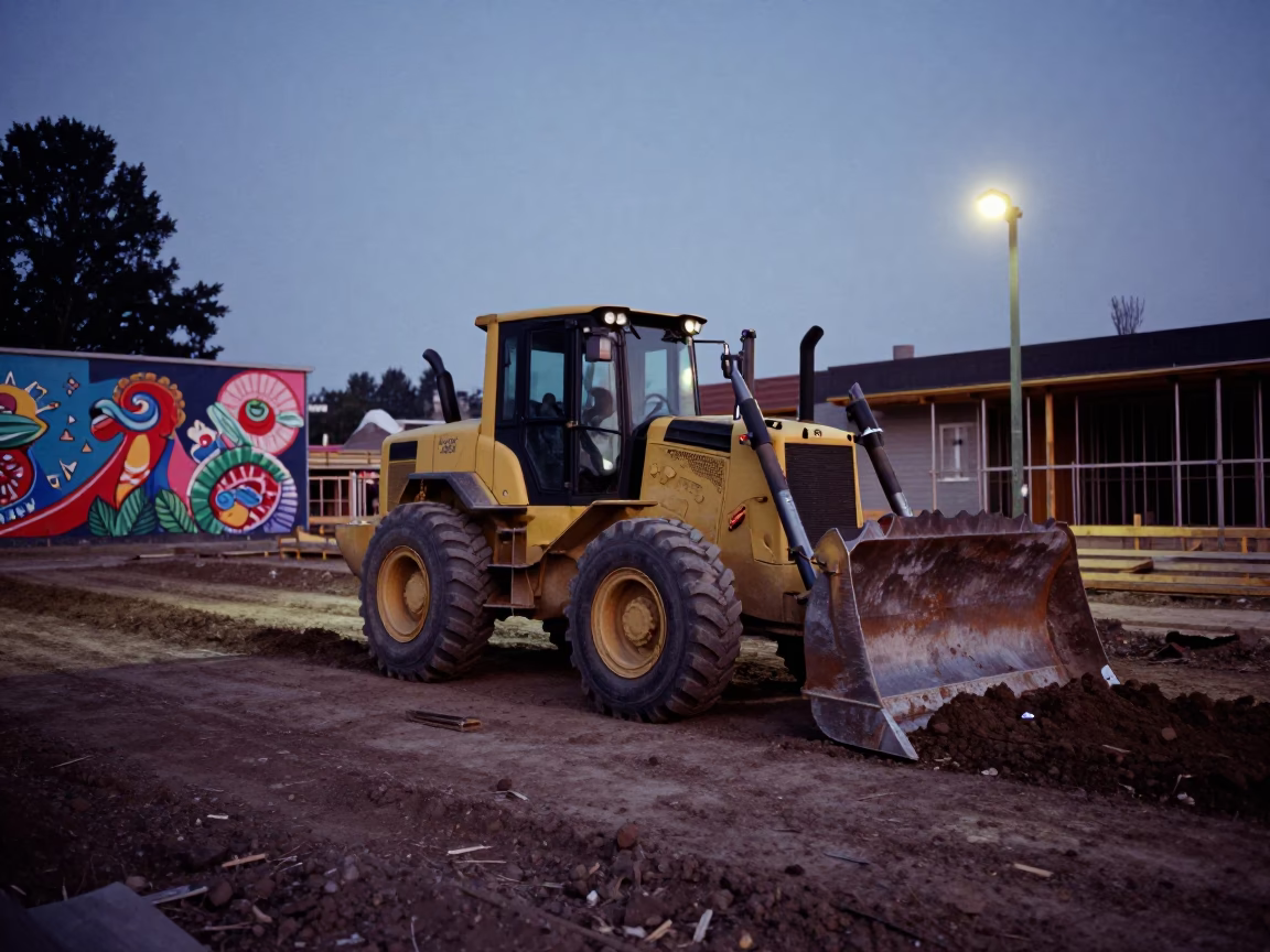 Construction Site in Portland at The Predawn Darkness Light in in Portland, Oregon, United States