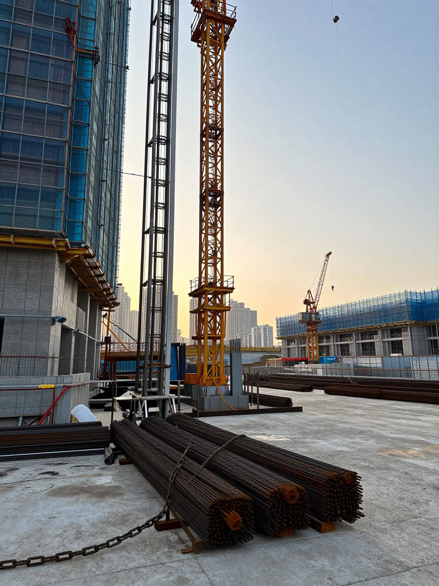 Construction Site in Shanghai at As First Light Reaches The Scene in in Shanghai, China