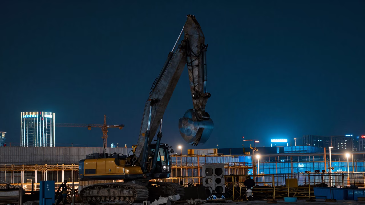 Construction Site in Shanghai at The Deepest Night Sky Light in in Shanghai, China