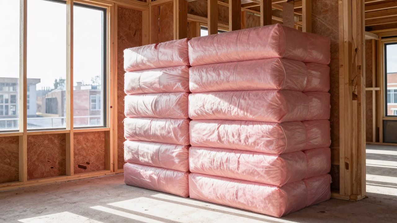Construction Site Interior in Philadelphia Pennsylvania Early Afternoon Insulation Stack in in Philadelphia, Pennsylvania, United States