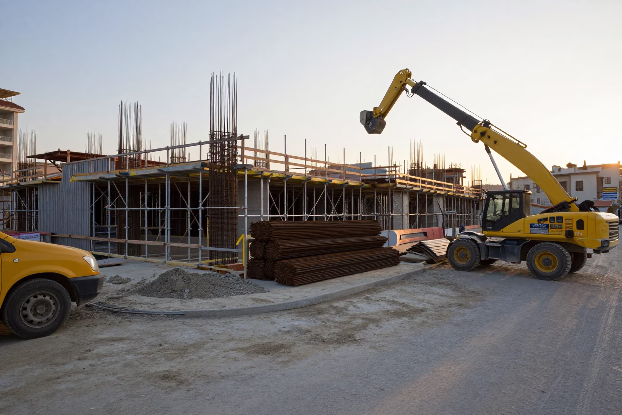 Construction Site just after sunrise in Izmir in in Izmir, Turkey